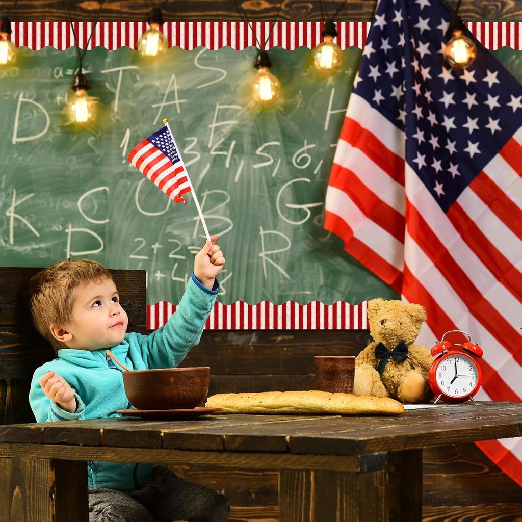 Whaline 69Ft 4th of July Bulletin Board Border 60Pcs Patriotic Stars Stripes Trim Border Stickers for Independence Day Memorial Day School Classroom