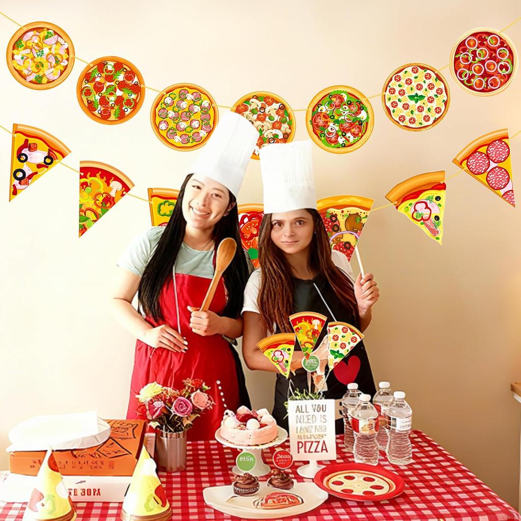 2pcs Pizza Party Banners Pizza Birthday Party Decorations Pizza Theme Cutout Bannes for Pizza Birthday Party Baby Shower Supplies