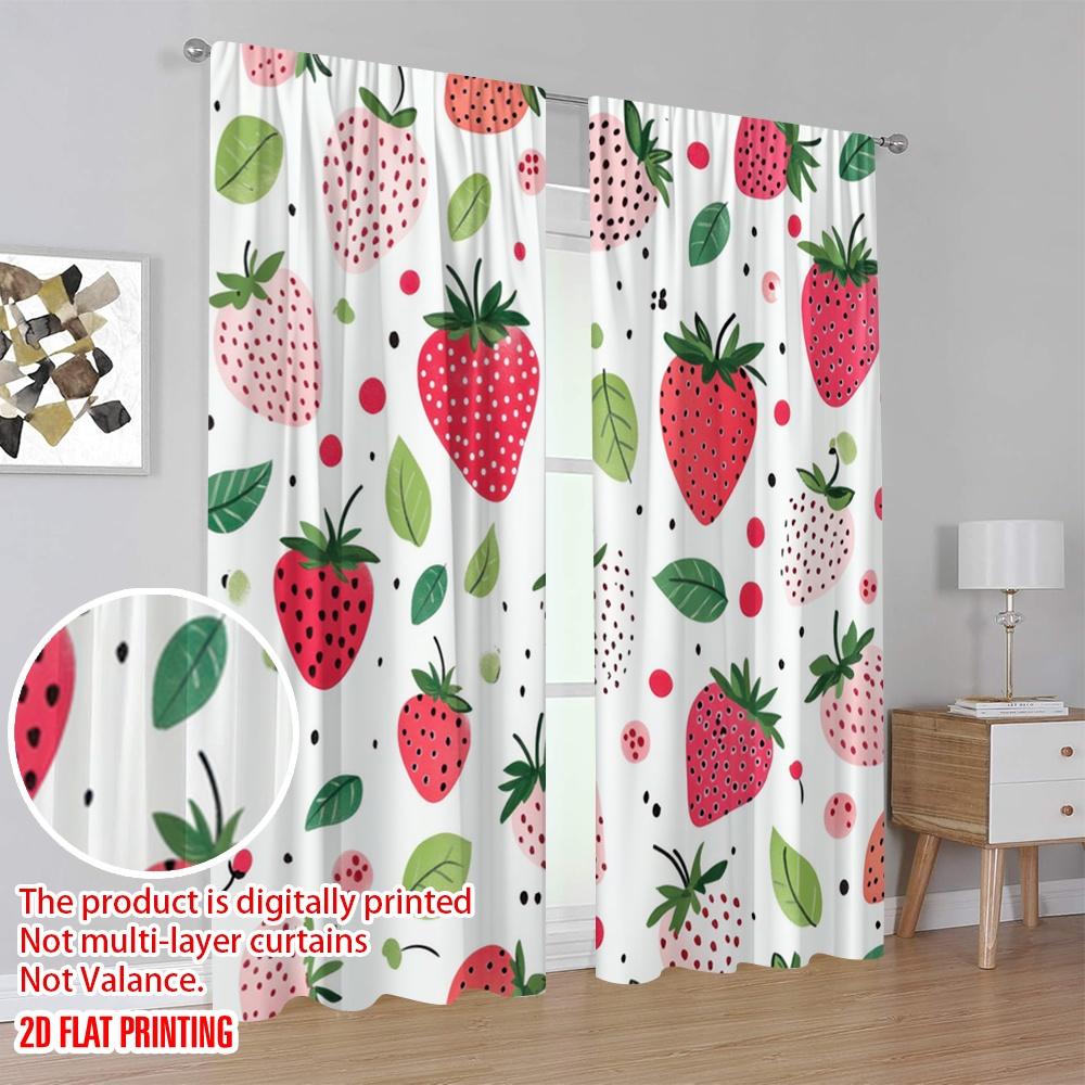 2 Stück, 2D-Flachdruckmuster Vorhänge Berry Delight 100% Polyester (ohne Stange) Alle Jahreszeiten Perfekt für Schlafzimmer Wohnzimmer