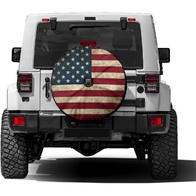 

Foruidea Retro American Flag Spare Tire Cover with Backup Camera Hole Wheel Tire Cover Fit Trailer, RV, SUV and Many Vehicle 17inch