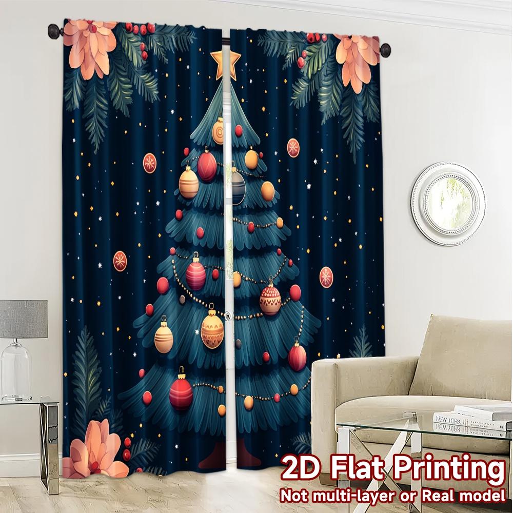 2pcs,Curtains Christmas Tree Ornaments Stars_a (2) Print Modern Curtains Polyester Curtains Decorations Outdoor Perfect for