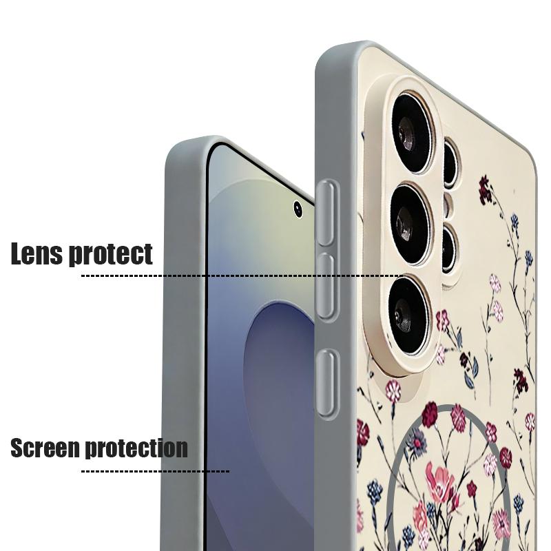 Retro Hot Pink Flower Pattern Case For Samsung Galaxy S26 Ultra S25 Edge S24 Plus S23 FE S22 A54 A55 A56 5G Magnetic For Magsafe Matte Cover