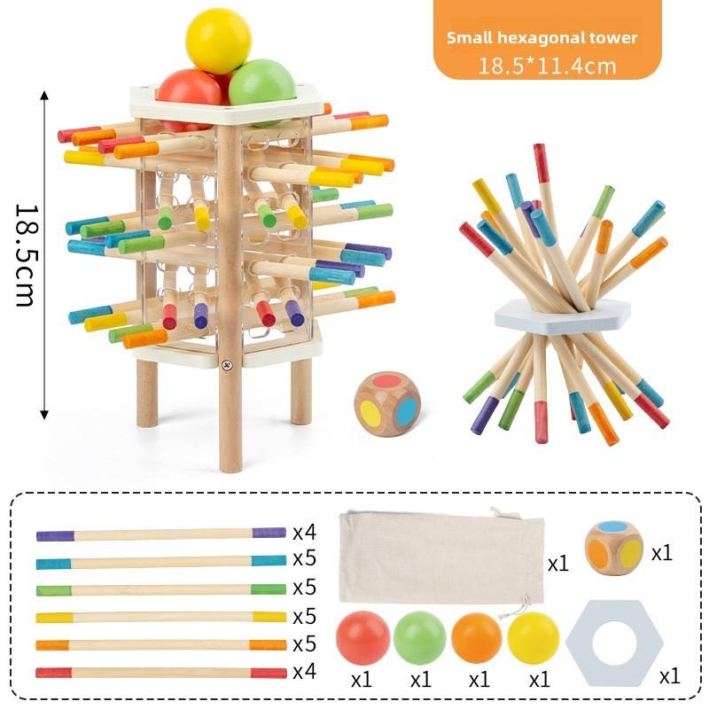 

Hexagonal Tower Puzzle Game Wooden Blocks For Kids Educational Playroom StyleC