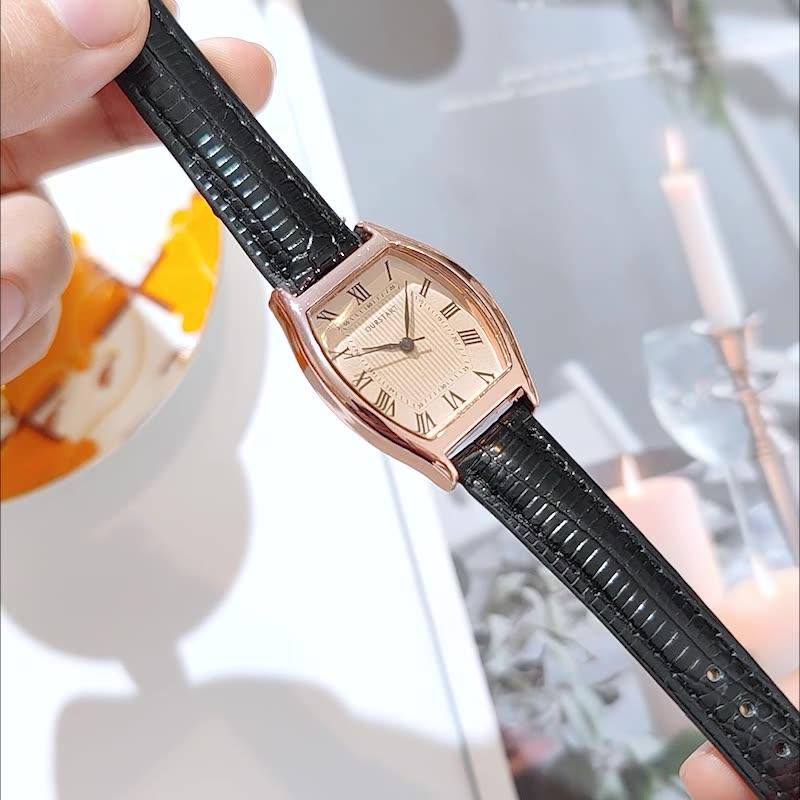 Vintage Watch for Women With High-end Feel Brown Minimalist Wine Barrel Shaped Leather Strap Female Fashion Quartz Wristwatches