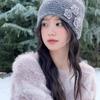Solid Color Knitted Woolen Hat Elastic Flower Beanie Hat Winter Warm Hat  Outdoor Activities
