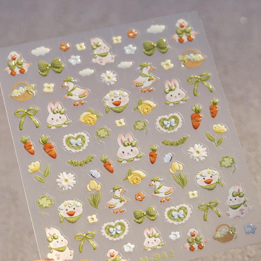 1pcs Cute Sketching Graffiti Animal Cat Dog Rabbit Bear Laser Nail Art Sticker Designs Self Adhesive Decoration Decal Acessories