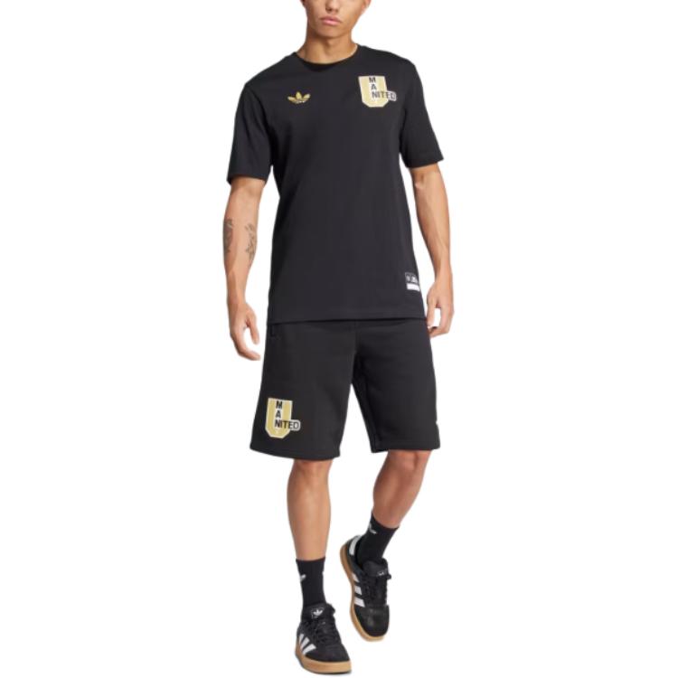 Adidas Originals Manchester VRCT Tričko FW24 United Cotton Fashion Pohodlné Sportovní Crew Neck Krátký Rukáv Pánské Topy Černé JL6115