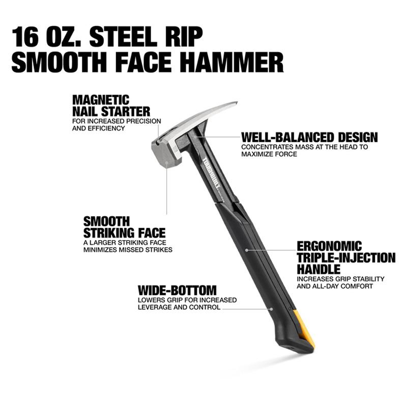 TOUGHBUILT TB-H1-1R-S16 TB-H1-1R-S18 16 OZ. 18 OZ. Magnetické ruční nářadí s hladkým leštěným povrchem z oceli