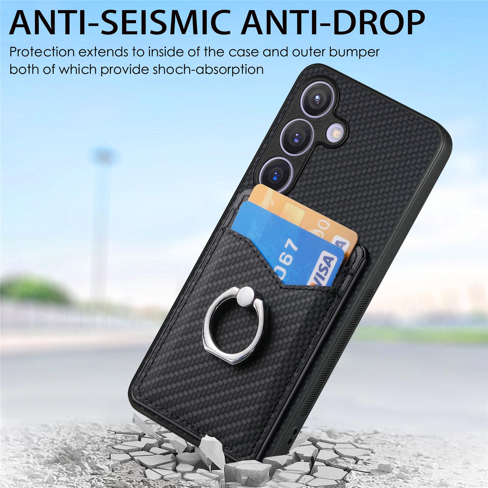

For Samsung Galaxy S25 Case Card Slots Ring Holder Kickstand Phone Cover Black