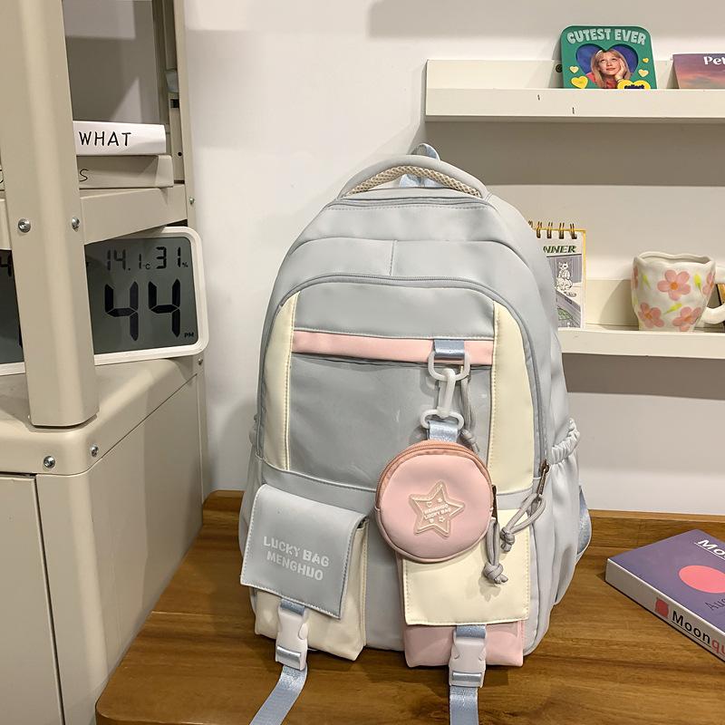 High Value Ins Pain Bag Wide Shoulder Strap Large Capacity Contrasting Color Junior High School Students Lightweight