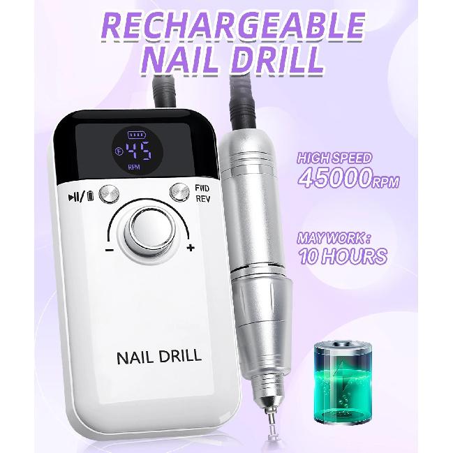 45000RPM Nail Drill Machine With Low Noise Portable Nail Drill Machine Rechargeable Nail Sander File For Manicure Salon Tool