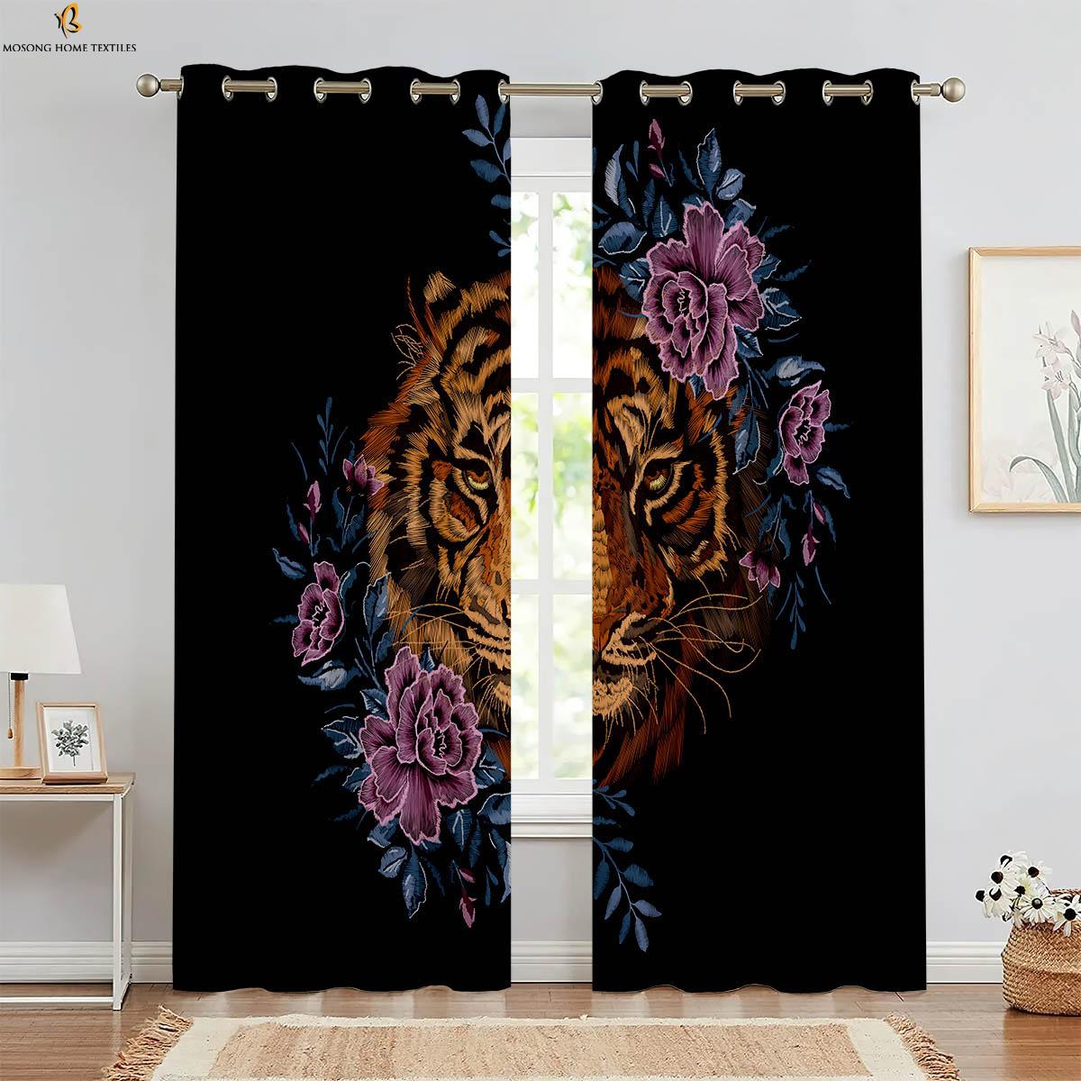 

Король леса тигр лев 3d печать занавеска полиэфирное волокно спальня гостиная кухня украшение окна занавеска 2 шт W50xH130(CM)x2PCS&Rod pocket