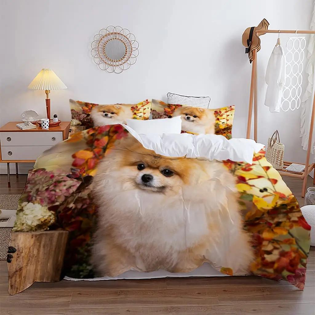 Pomeranian Duvet Cover Animal Dogs Cute Pet Theme For Women Kids Bedroom Decoration Queen Size For Dog Lovers Duvet Cover Gifts