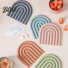 High Temperature Resistant for Hot Silicone Mat Pot Potholder Rainbow Heat Trivet Dishes Teapots Non-Slip Table Placemat Kitchen Home