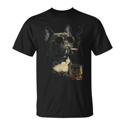 French Bulldog Smoking Cigarette Whisky Lover Dog T-Shirt