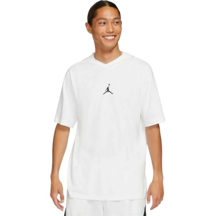 Jordan T Shirts Men's White Hooded Non Detachable Moderate Straight Fit (Unisex) T-Shirts DA9872 100