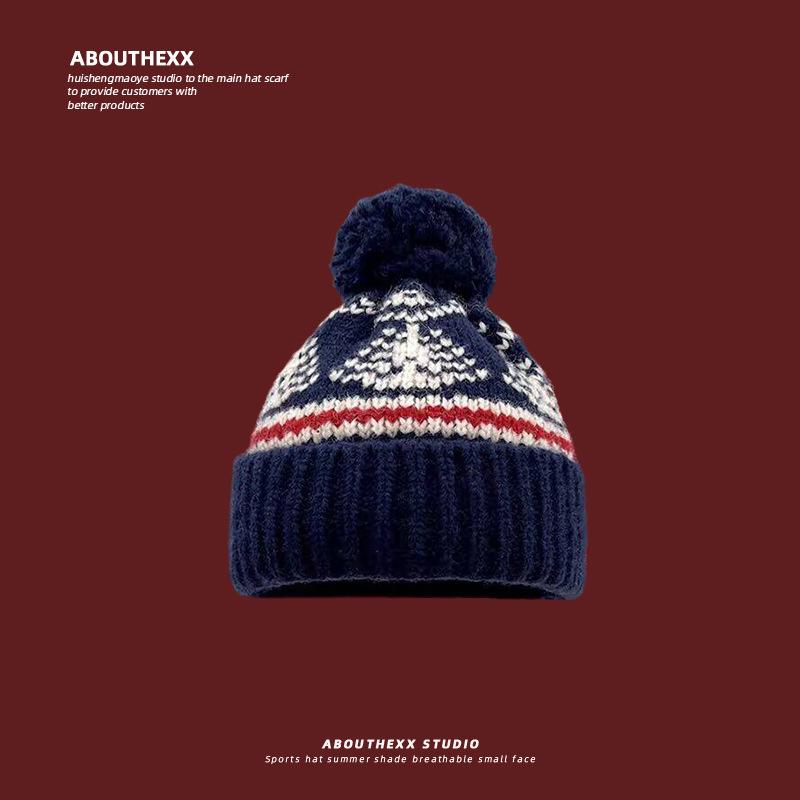 Women's Woolen Hat Winter Warm Knitted Hat Ear Protection  Face Showing Small Pullover Hat Korean Style Wool Ball Cold Hat