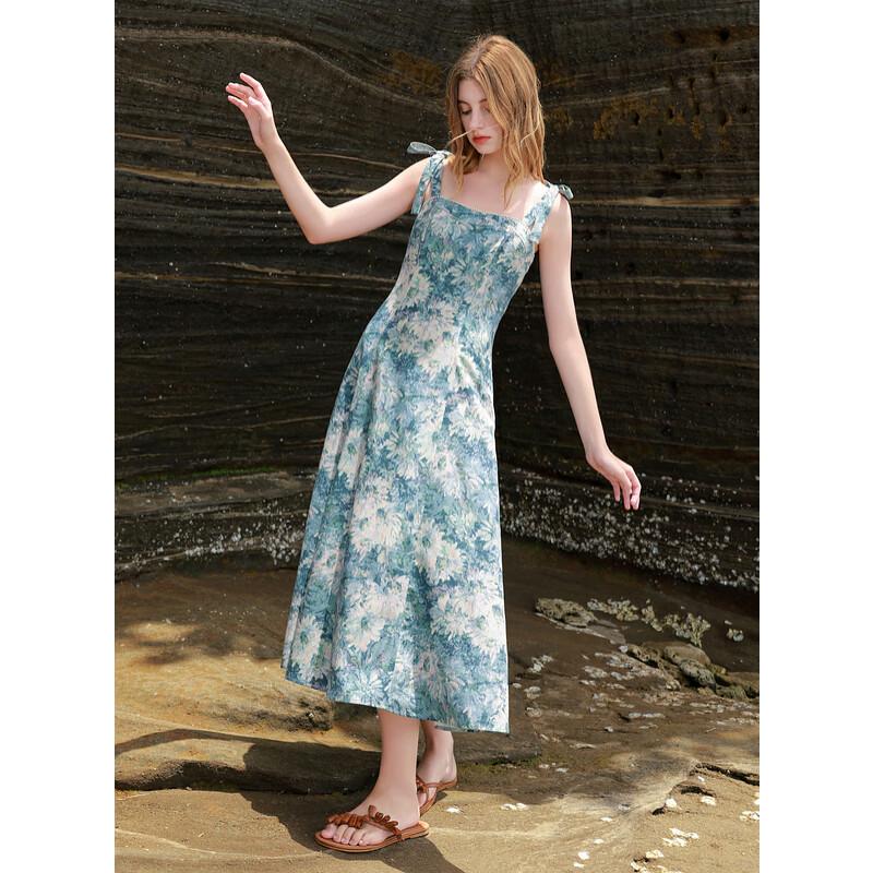 

Sancai 2025 Летнее платье-ками на А-силуэте длиной макси с масляной живописью S