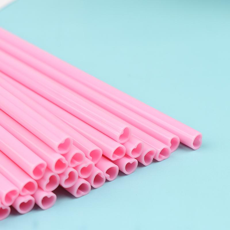 25Pcs Smoothie Straws Heart Shaped Pink Straws Drinking Cute Plastic Straws