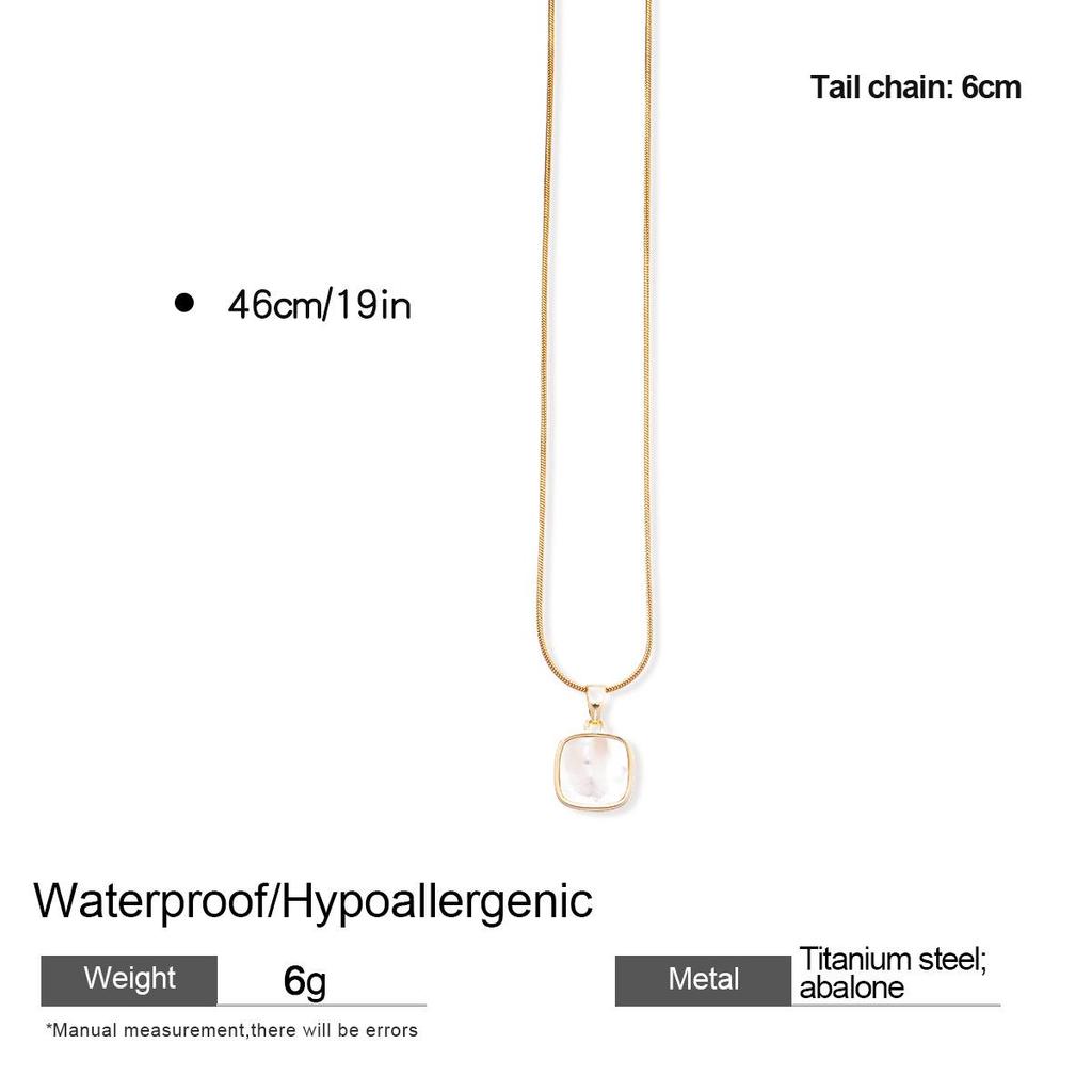 Stainless Steel Diamond-Inlaid Square Glass Pendant Clavicle Necklace - Minimalist Luxury for Women