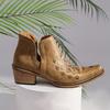 Large Size Western Embroidery Retro Ethnic Style Thick Heel Short Tube Big Western Boots Women's Short Boots