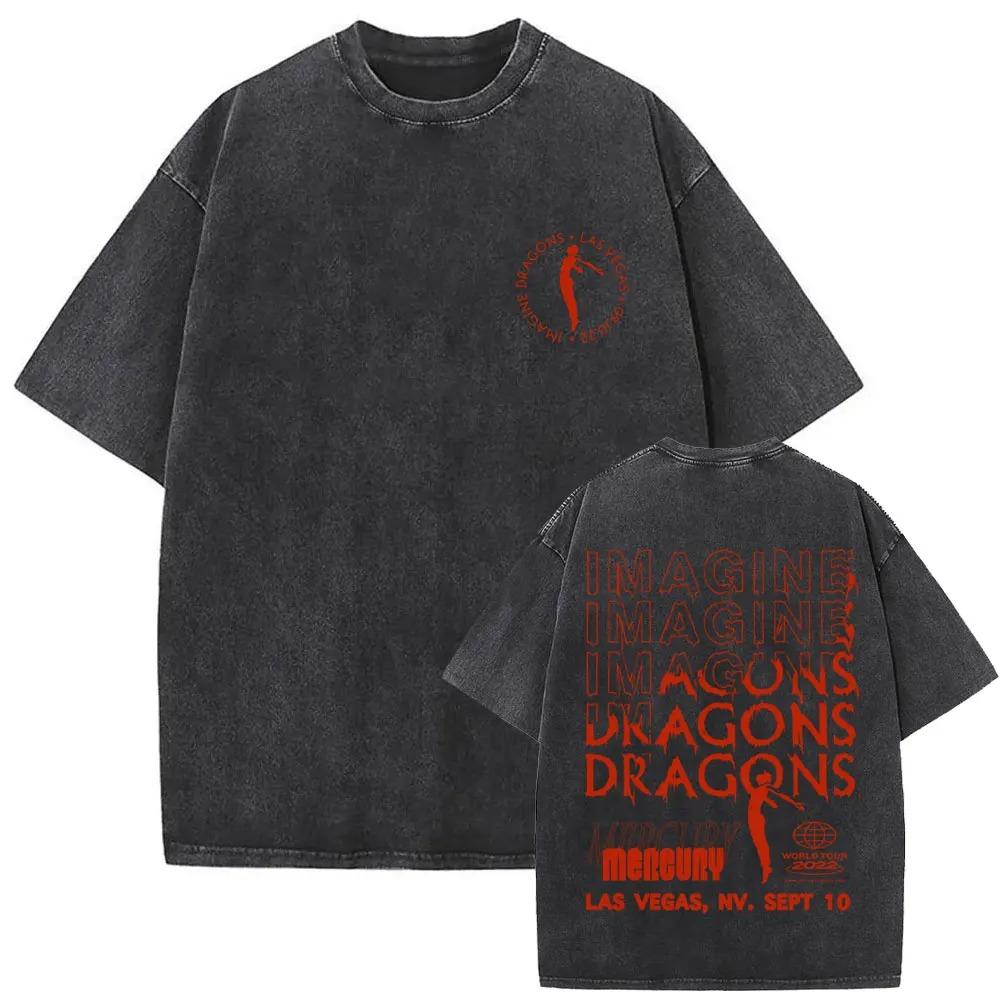 Rock Band Imagine Dragons Loom World Tour 2026 Washed Vintage T-shirt Men Women Gothic Oversized T Shirts Unisex Casual Tshirt