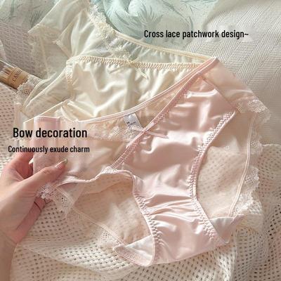 Slightly Tipsy Moonlight Mid-Waist French Satin Lace Briefs for Women