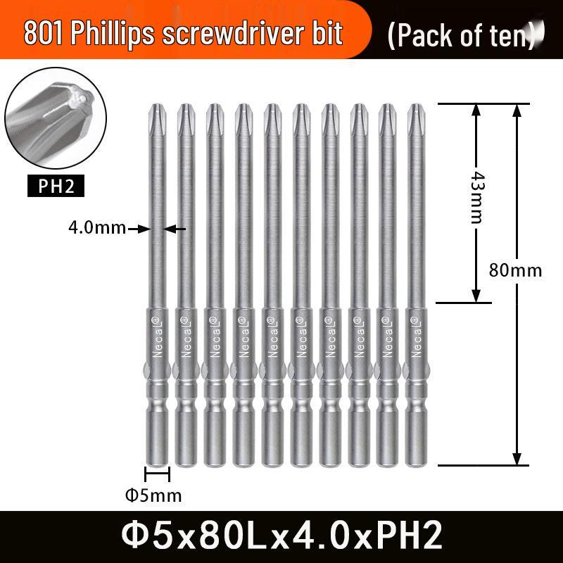 Nigao 801 Phillips Electric Screwdriver Bit, S2 Steel, Magnetic, 5mm Shank, 60mm/80mm Length