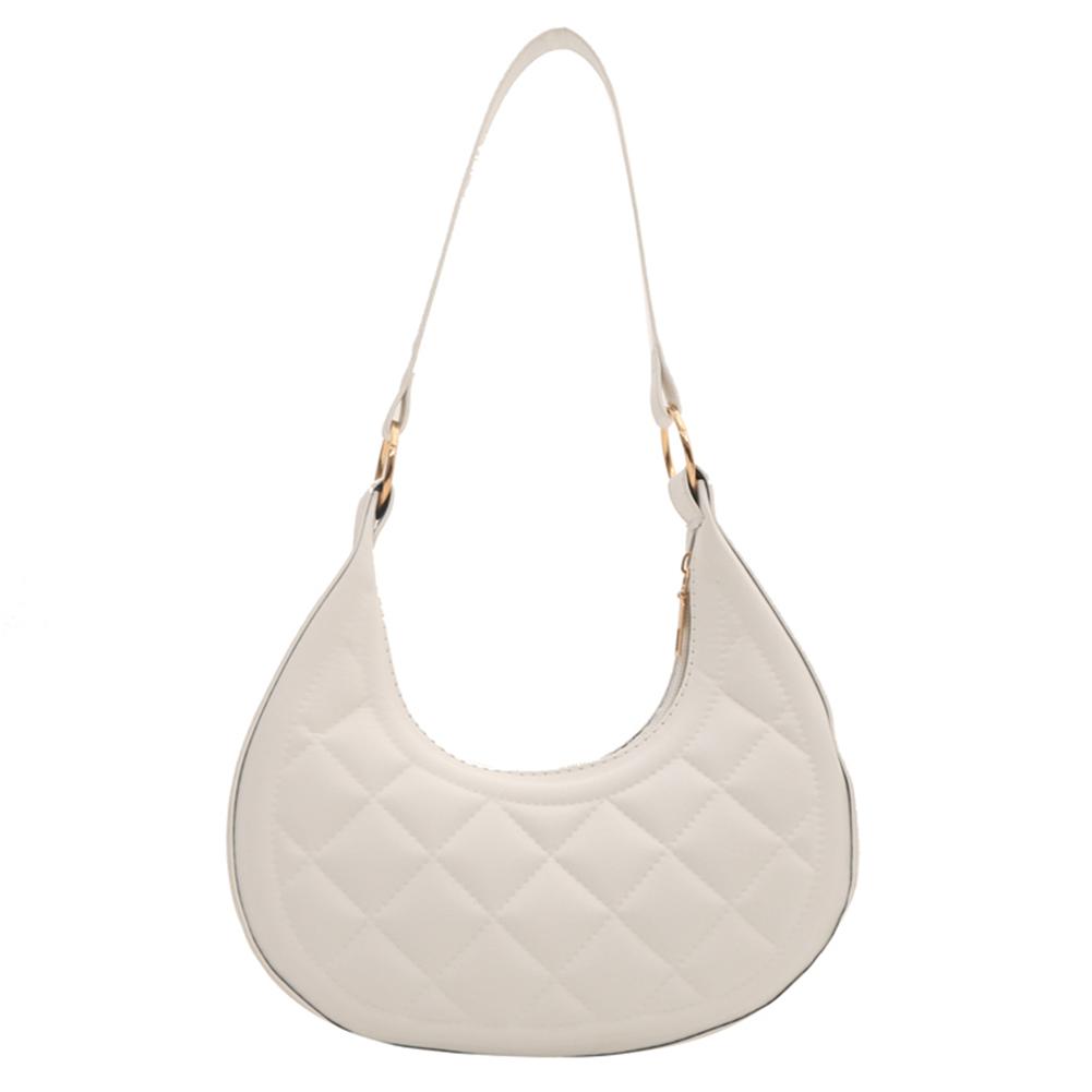 

Fashion Plaid Crescent Shoulder Bag PU Leather Tote Handbag Solid Color Dumpling Bag Small Hobo Bag for Women