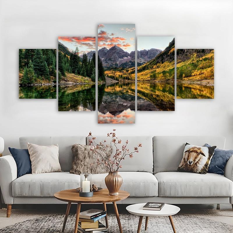 5 Panels Landscape Posters Canvas Painting Lake Mountain Pictures Prints Wall Art For Living Room Modern Home Decor No Frame