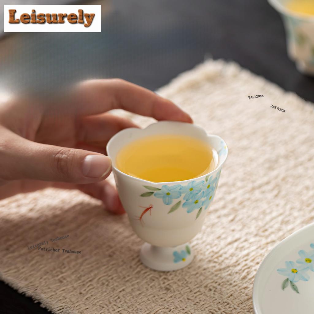 1pc/set Hand-painted Floral Fish Teacup Boutique Tea Bowl Cute Cup Tea-tasting Meditation Cup Jianzhan Master Cups Tableware