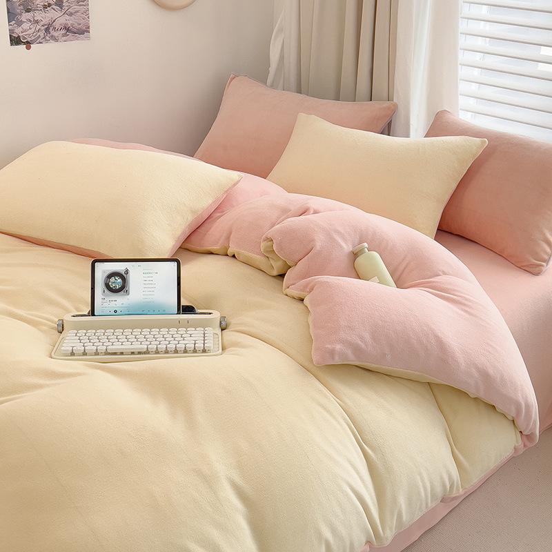 

Комплект простыней из 4-х предметов из молочной фланели, зимнее одеяло, детский комплект из 3-х предметов из коралловой ткани, шапочки для кровати 2.0m розовый