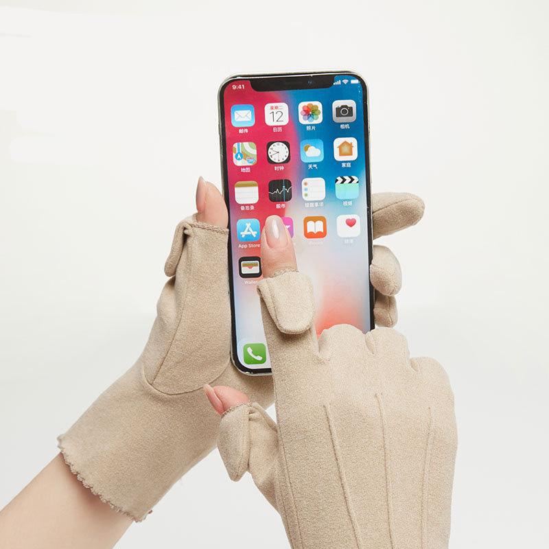 Elegant Women Autumn Winter Full Finger Touch Screen Glove Outdoor Sport Cycling Thin German Velvet Warm Driving Mitten