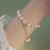 Gold Color Beads Pearls Mixed Adjustable Chain Bracelet Elegant Exquisite Bangles For Women  Jewelry Gift