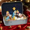 Christmas Decorative Religious 3D Ornament Portable Tin Nativity Scene Religious Figurines Decor For Desk Shelf Office Bedroom