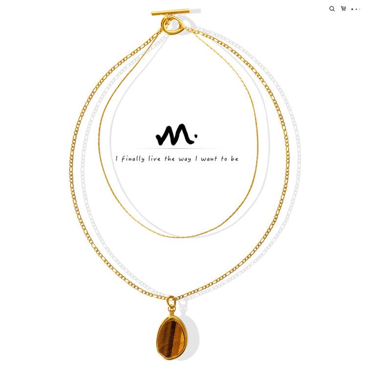 Manufacture Women'S Fashion Minimalist Jewelry Natural Tiger Eye Stone Double Layer Necklace for Sweater Chain Accessories