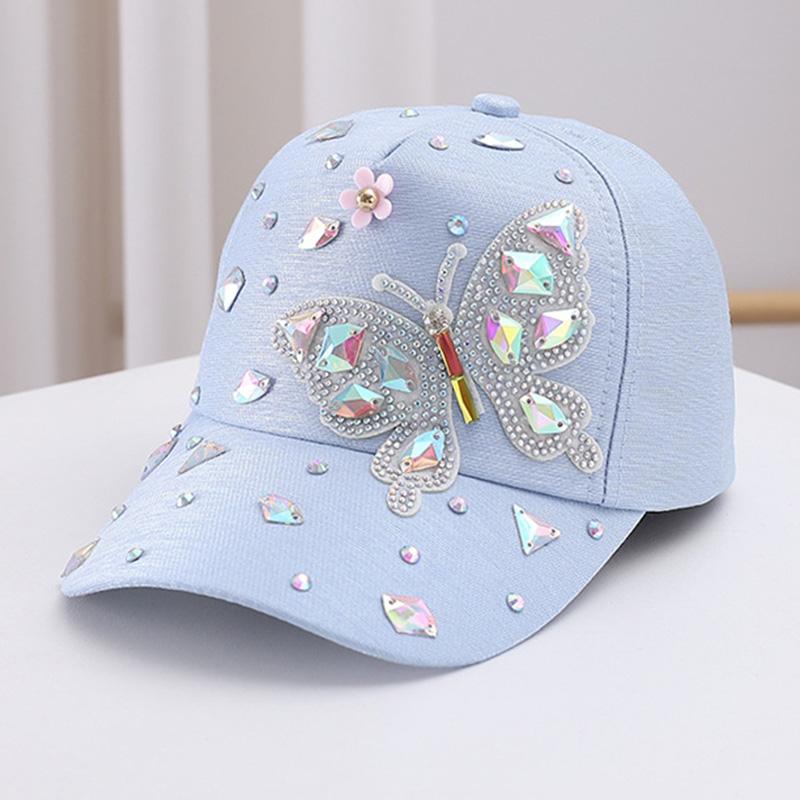 Vlinder Baseballpet Dames Lente Zomer Veelzijdige Zonbescherming Hoed Kantpatroon Baseballpet (Blue,Adjustable) blauw
