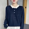 POLO Collar Knitted Sweater Long-sleeved Women's Color-blocked Jacquard Pullover Base Layer Top Early Autumn New Style