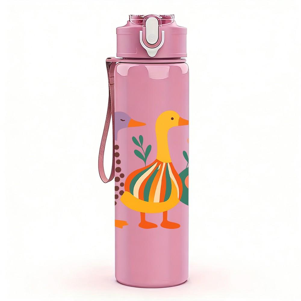 1PC Colorful Flamingo Bird 750ml Color Plastic Sports Water Bottle Leakproof Flip Straw Lid Suitable for Sports Office Home Use
