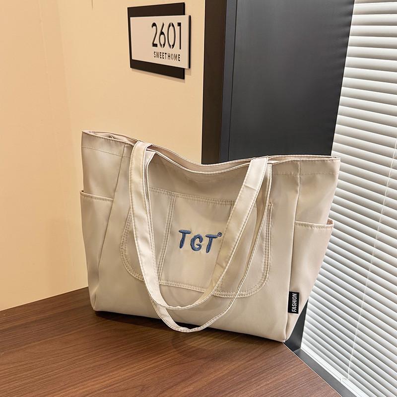 Nylon Student Tote Bag With Embroidered Letter Design For Casual Daily Use