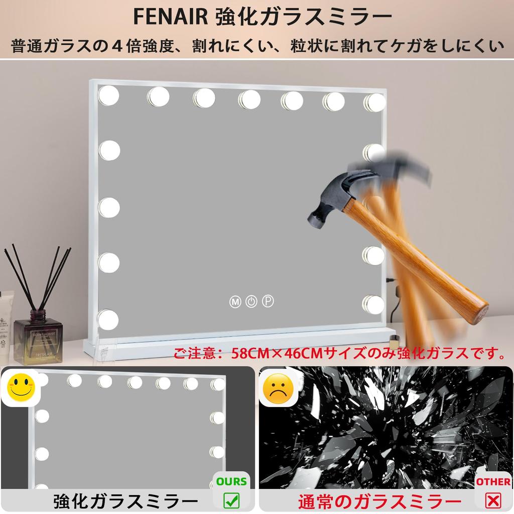 Fenair Actress Mirror with Tabletop Hollywood Wall Can Use 2 Makeup LED Large 15 3 Color Brightness Includes USB Port for Smartphone 10x Magnifying