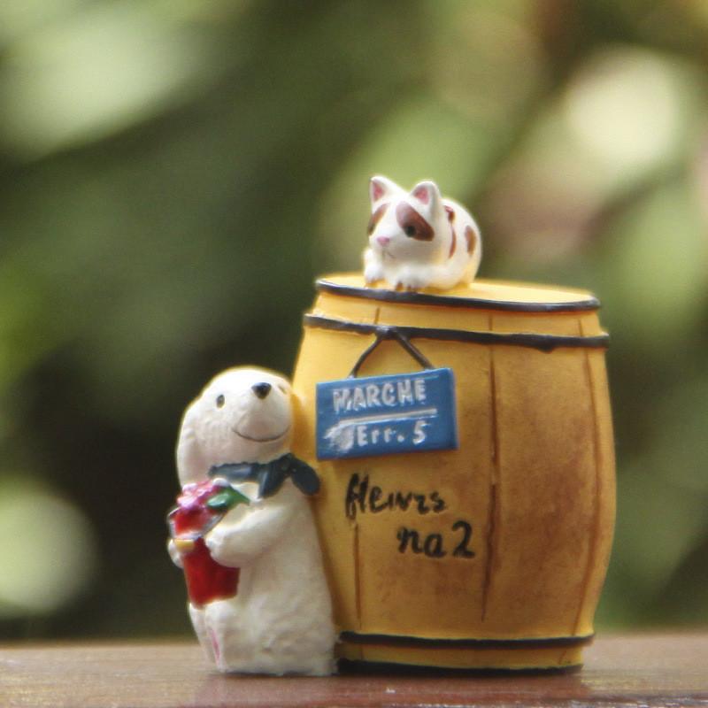 Cartoon Cute Wine Barrel Cat And Dog Mini Model Ornament For Decoration Garden