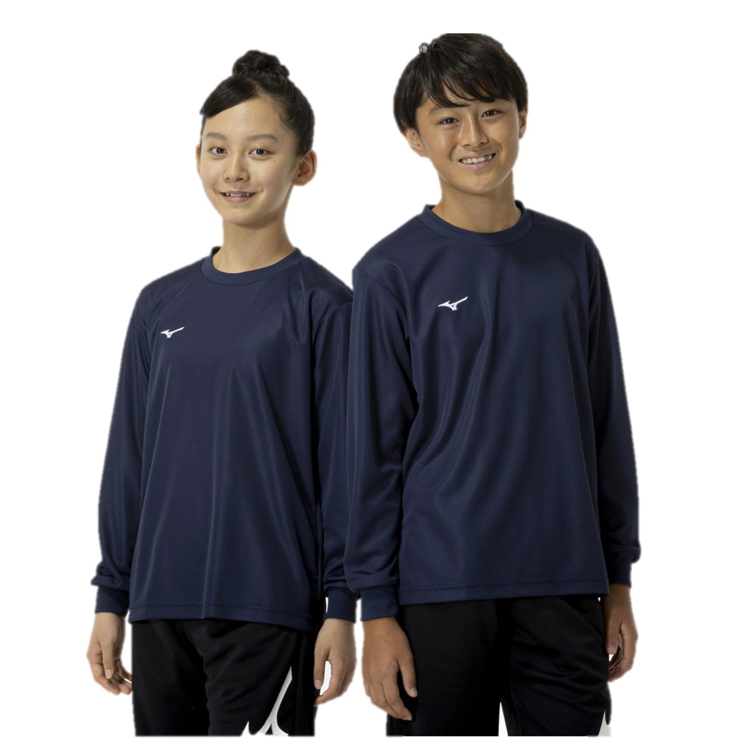 

Mizuno NaviDry Long Sleeve Dress Size 160 Kids T-Shirt, U-Neck, Moisture-Wicking, Quick-Drying, Undershirt, 32MAC495, Navy/White,