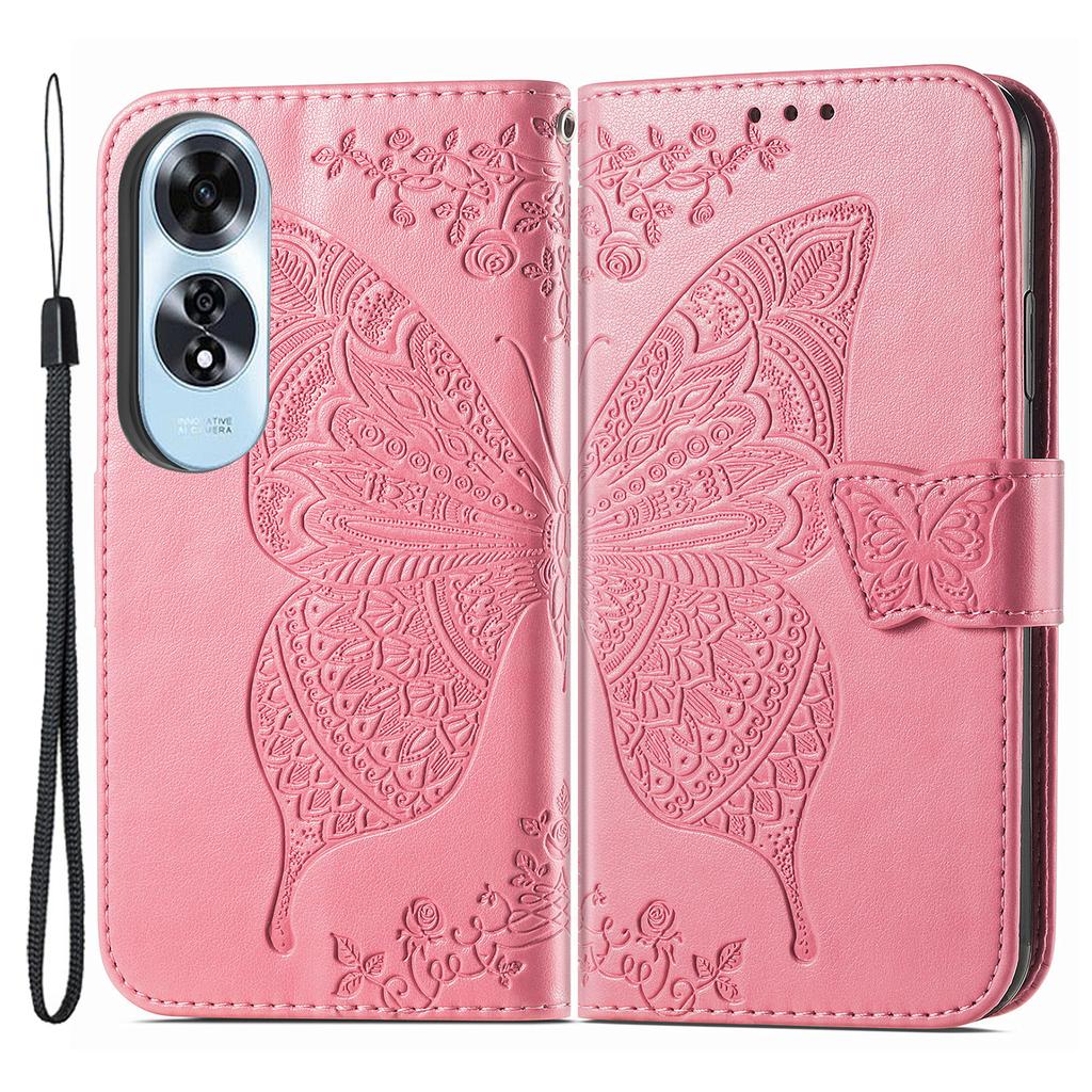 For Oppo A60 4G Case Butterfly Imprinted PU Leather Stand Wrist Strap Purse Phone Cover