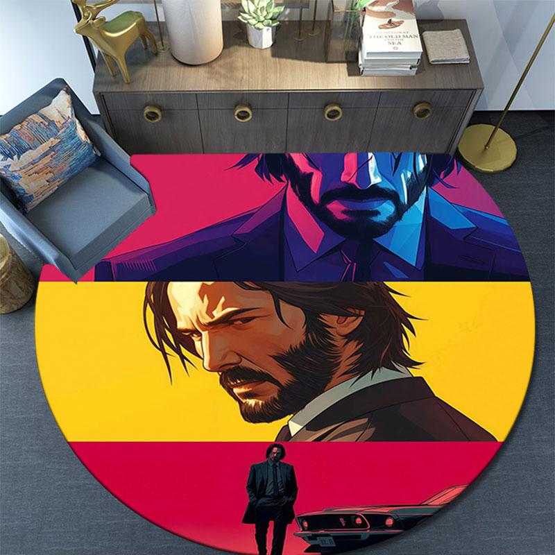 John Wick Art pattern round rug,Carpet Rug for Living Room Bedroom Playroom ,Non-slip Floor Mat,Holiday Gifts and Birthday Gifts.