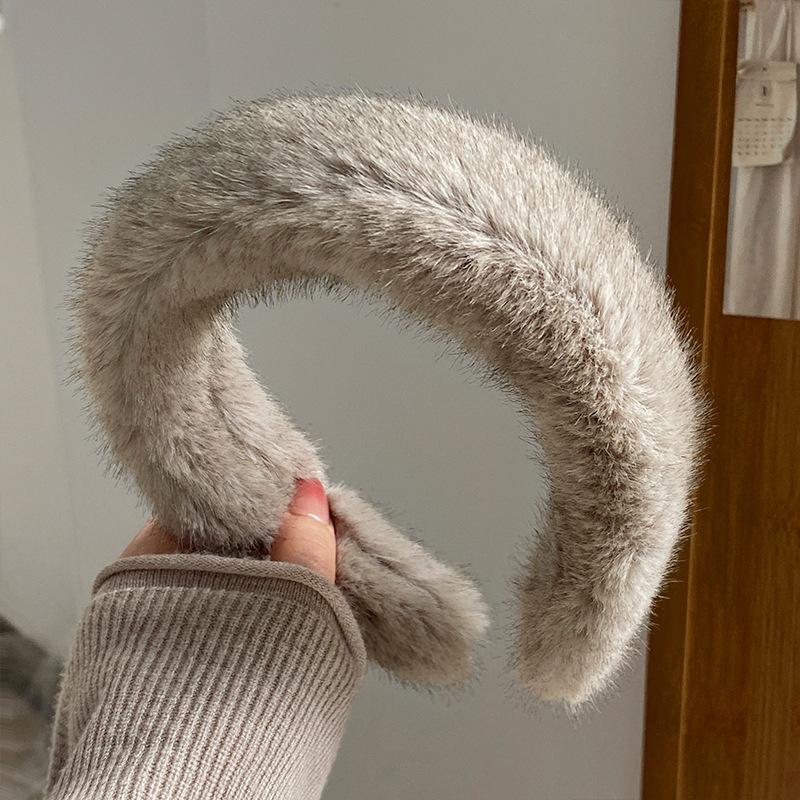 Ins Imitation Mink Fur Headband for Women, Thick Fur Headband with Wide Edges, Face Wash Mink Fur Headband, Solid Color Headband for Women