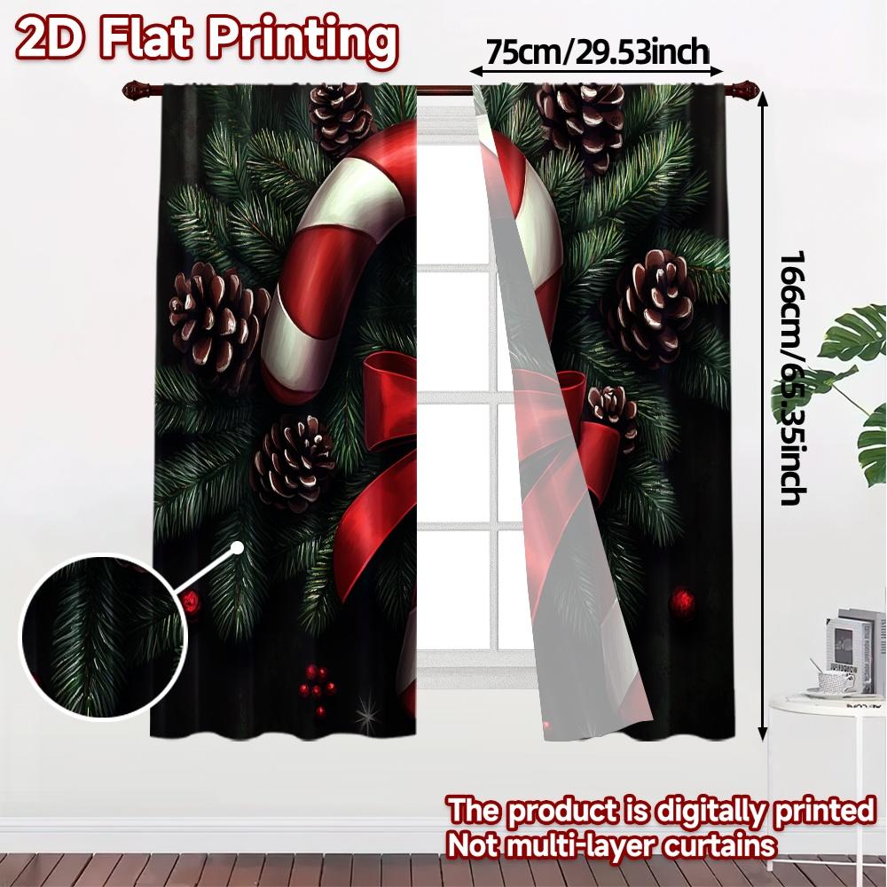 2pcs,Curtains Christmas Candy Cane Pinecone Bow (3) Contemporary Modern Curtains Machine Washable Fabric Curtains Decorations