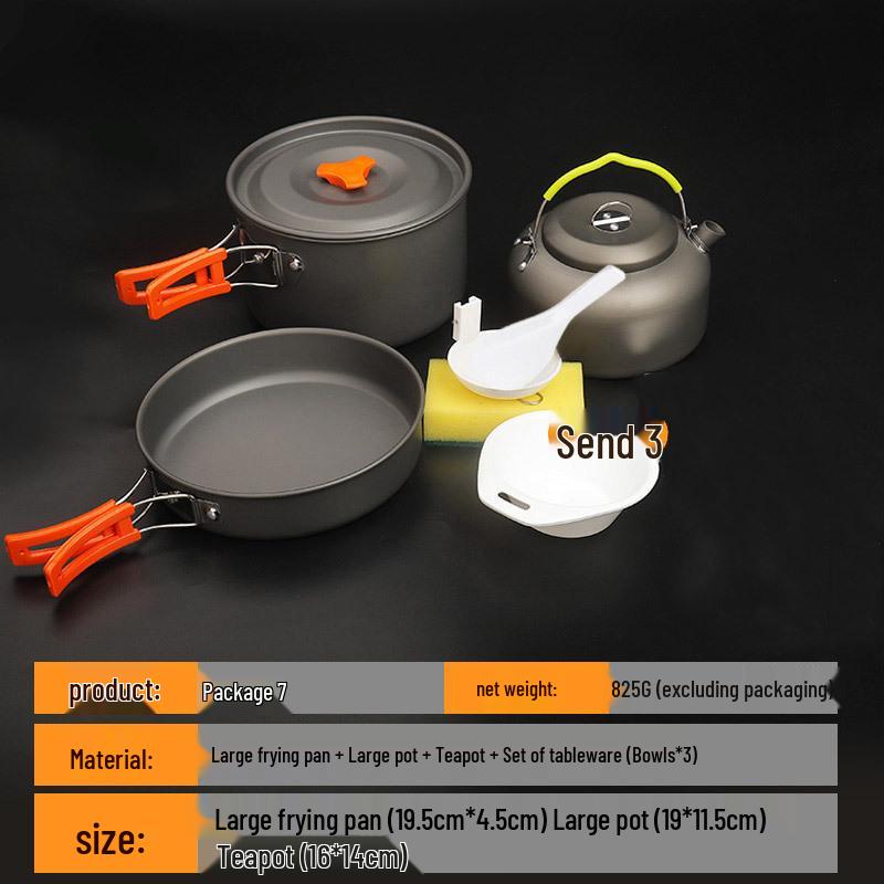 Portable Camping Cookware Set: Outdoor Pot, Cassette Stove, Hanging Pot, Picnic Tableware, and Cooking Utensils.