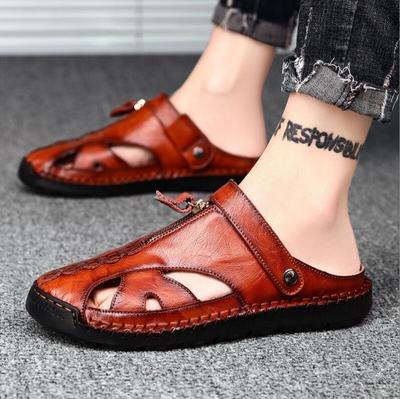 Herren Sandalen Sommer Rutschfest Echtes Leder Rindsleder Handnähen Weich Zapatos Flach Für Herren Freizeitschuhe Sandalias Hombre
