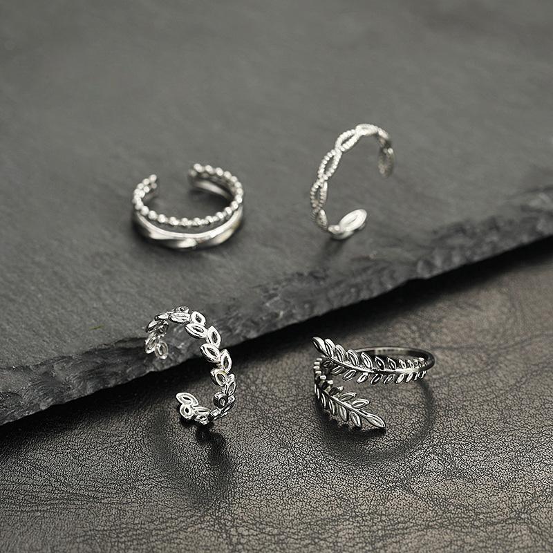 Retro Peace Leaf Stacking Stainless Steel Rings For Women Men Vintage Layer Rings Punk Gothic Accessories Designer Zircon Gift